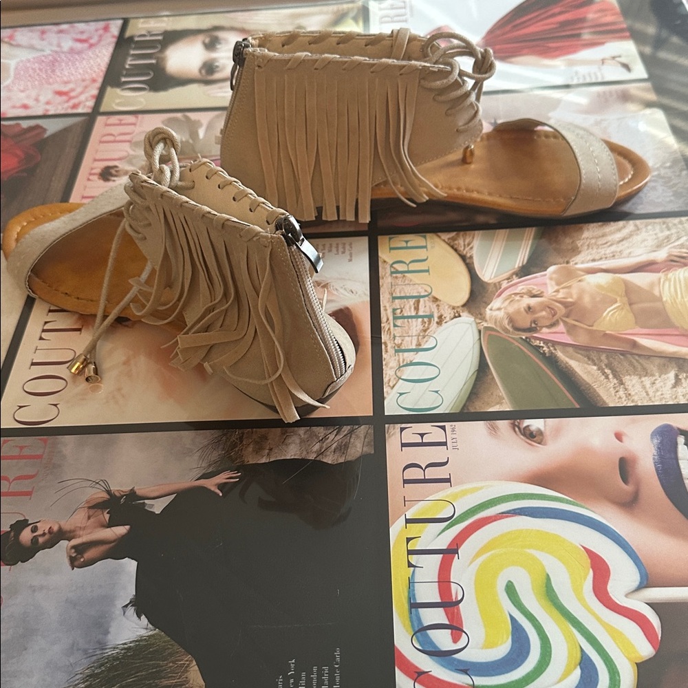 Moccasin Beige Fringe Ankle Boots New without tag